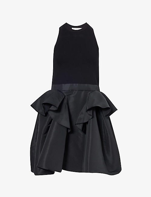 ALEXANDER MCQUEEN: Voluminous-skirt peplum-panel cotton-blend mini dress