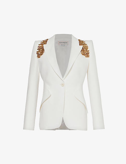 ALEXANDER MCQUEEN: Crystal-embellished notch-lapel crepe blazer