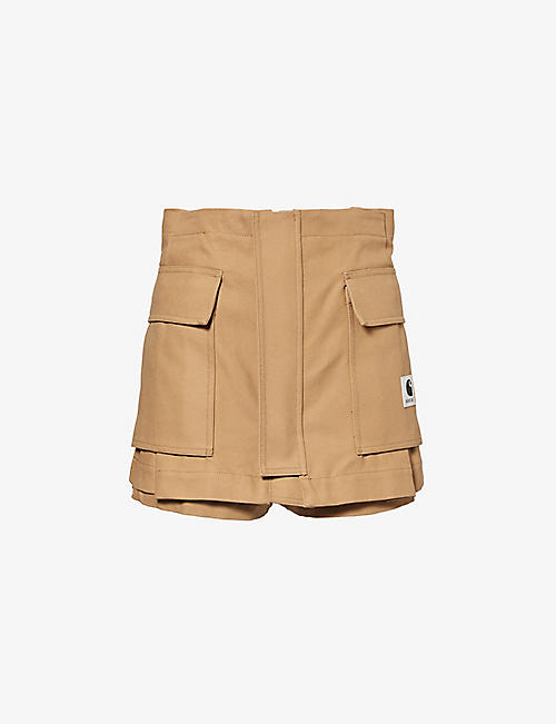 SACAI X CARHARTT WIP: Sacai x Carhartt WIP brand-patch cotton-canvas shorts