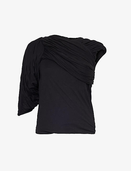 RICK OWENS: Draped asymmetric-neckline cotton-jersey top