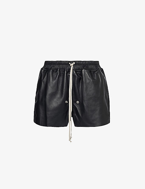 RICK OWENS: Drawstring-hem notch-hem leather shorts
