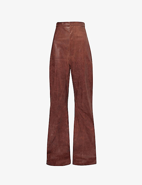 RICK OWENS: Dirt straight-leg high-rise crinkled leather trousers