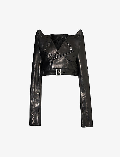 RICK OWENS: Pointed-shoulder cropped leather jacket