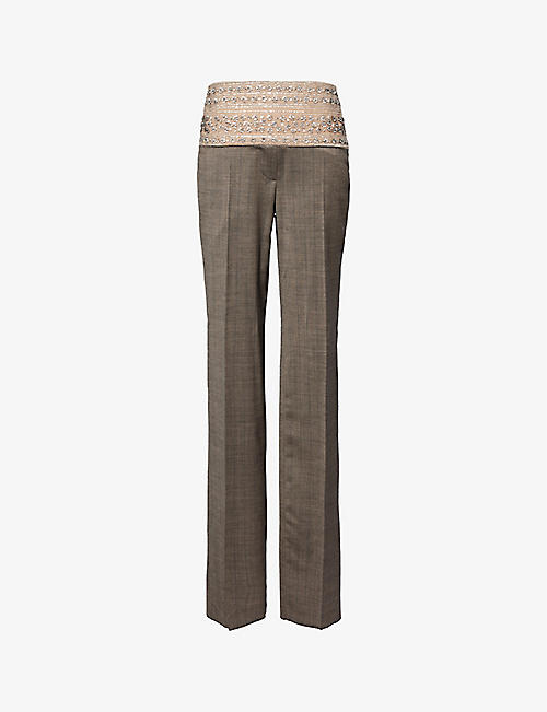 STELLA MCCARTNEY: Crystal Belt bead-embellished mid-rise straight-leg stretch-wool trousers