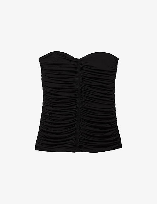 REISS: Marina ruched-front strapless stretch-woven top