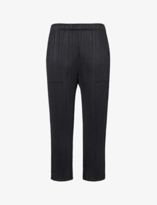 PLEATS PLEASE ISSEY MIYAKE: Pleated straight-leg mid-rise knitted trousers
