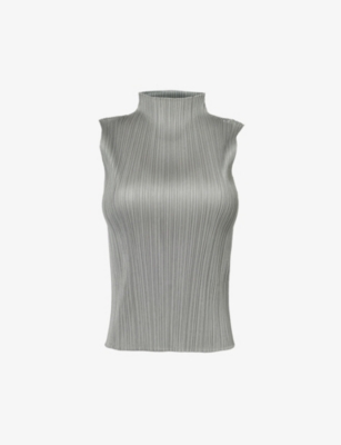 PLEATS PLEASE ISSEY MIYAKE: Basic high-neck pleated woven top