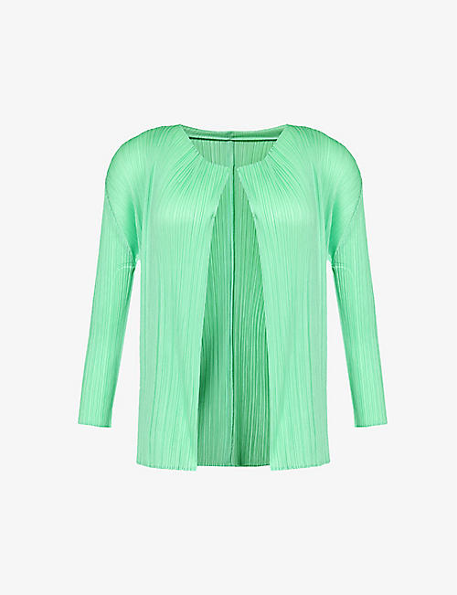 PLEATS PLEASE ISSEY MIYAKE: Pleated round-neck knitted cardigan