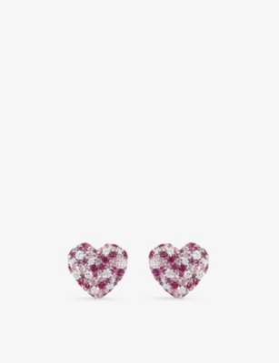 APM MONACO: Fuchsia Heart sterling-silver and zirconia stud earrings