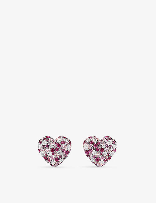 APM MONACO: Fuchsia Heart sterling-silver and zirconia stud earrings
