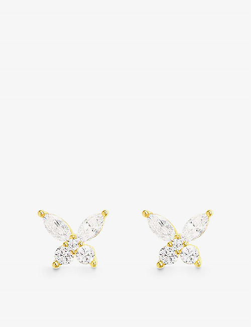 APM MONACO: Butterfly 18ct yellow gold-plated metal alloy and zirconia stud earrings
