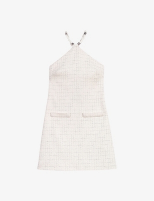 MAJE: Halter-neck sleeveless tweed mini dress