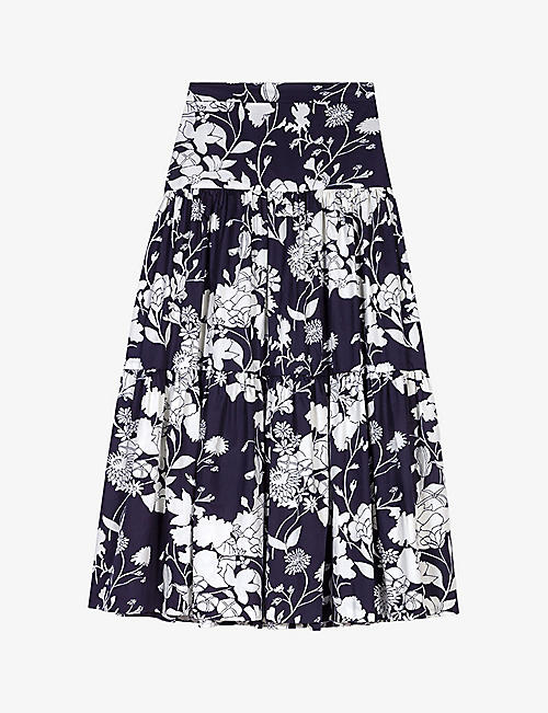 MAJE: Floral-print gathered cotton maxi skirt