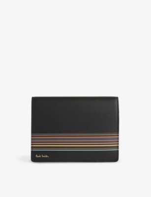 PAUL SMITH: Stripe-pattern branded leather passport cover