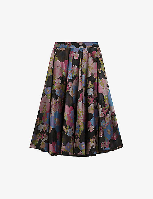TED BAKER: Bursa jacquard floral-print woven midi skirt