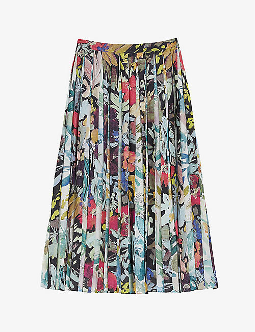 TED BAKER: Cornina spliced floral-print woven midi skirt