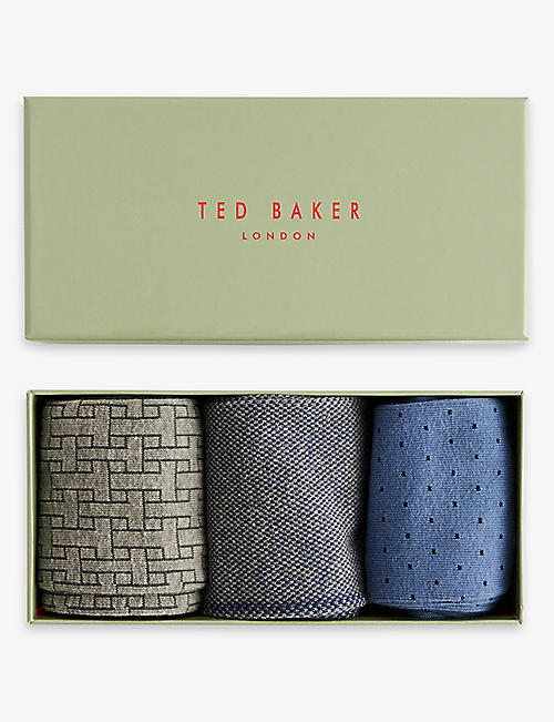 TED BAKER: Tsokpak patterned pack of three socks