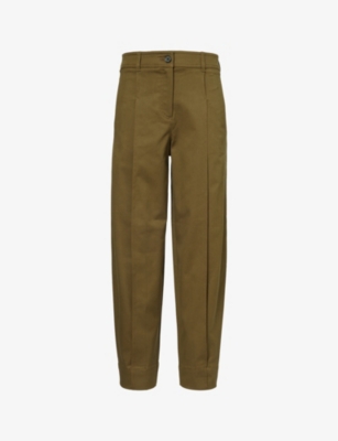 ME AND EM: Pleated tapered-leg mid-rise cotton-blend trousers