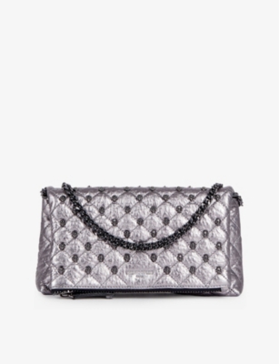 THE KOOPLES: Skull-embellished quilted small metallic-leather clutch bag