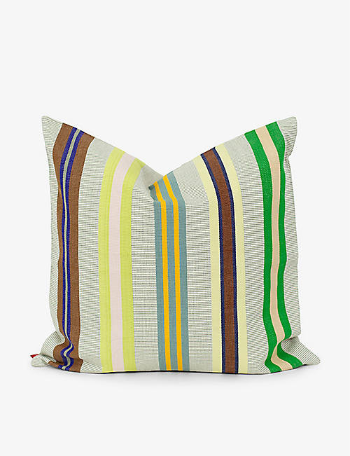 A WORLD OF CRAFT BY AFROART: Vina square-shape striped cotton cushion 50cm x 50cm