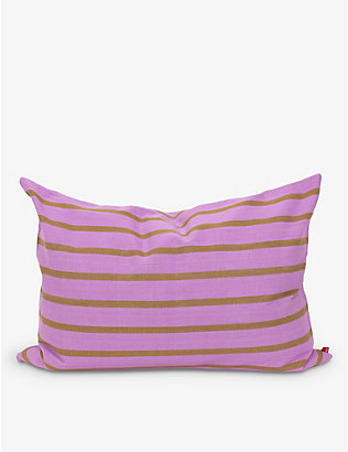 A WORLD OF CRAFT BY AFROART: Juana rectangle-shape striped cotton cushion 50cm x 70cm