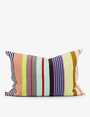 A WORLD OF CRAFT BY AFROART: Miriam rectangle-shape striped cotton cushion 50cm x 70cm