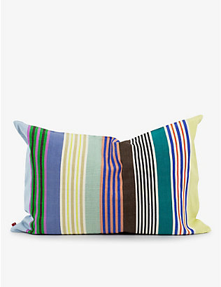 A WORLD OF CRAFT BY AFROART: Laia rectangle-shape striped cotton cushion 50cm x 70cm