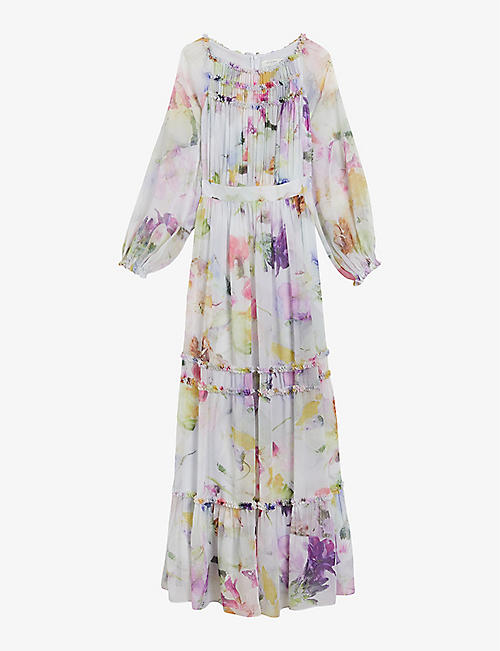 TED BAKER: Bellas floral-print chiffon maxi dress
