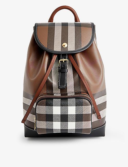 BURBERRY: Check-print medium coated canvas backpack