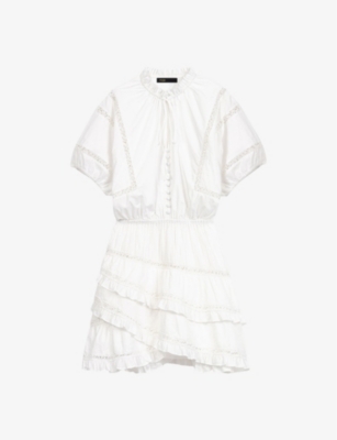 MAJE: Guipure-embroidered cotton mini dress