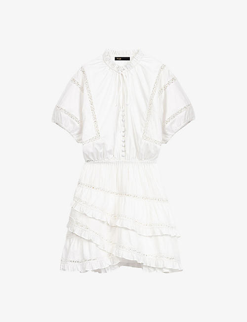 MAJE: Guipure-embroidered cotton mini dress