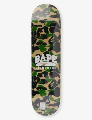A BATHING APE: Camouflage-pattern branded maple skateboard deck