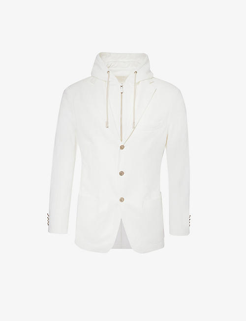 ELEVENTY: Detachable-hood notched-lapel cotton-blend jacket