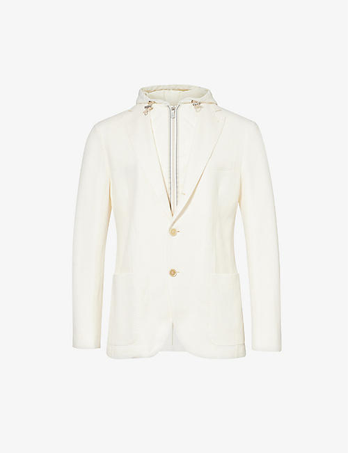 ELEVENTY: Hooded notched-lapel linen and cotton-blend blazer