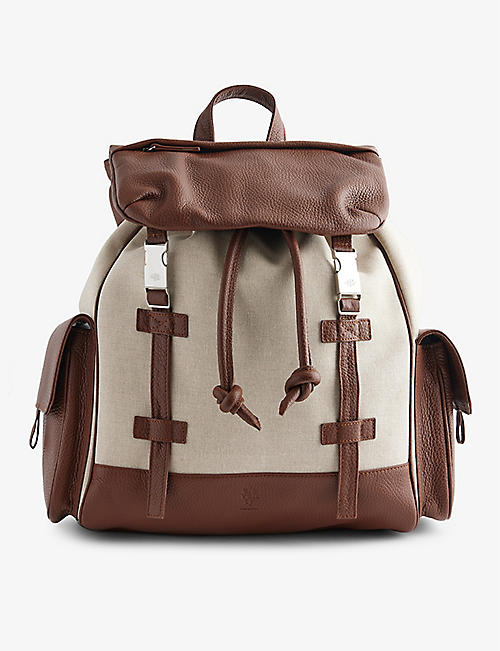 ELEVENTY: Flap-pocket leather-trimmed cotton-canvas backpack