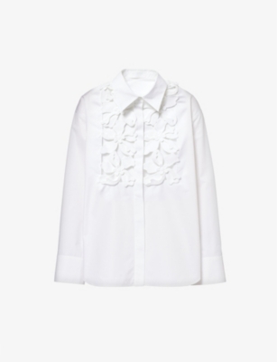 VALENTINO GARAVANI: Floral-embellished relaxed-fit cotton-poplin shirt