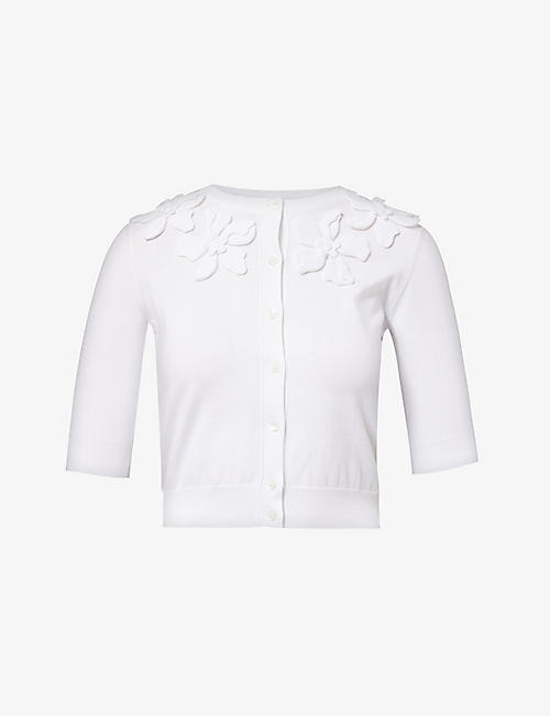 VALENTINO GARAVANI: Floral-pattern slim-fit cotton-knit cardigan