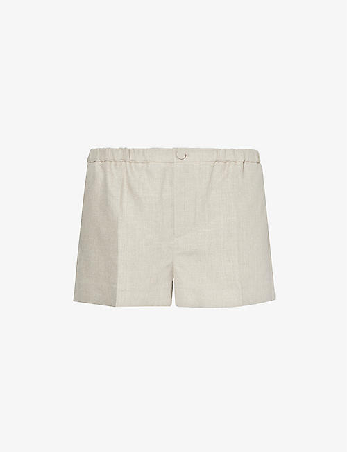 VALENTINO GARAVANI: Woven-texture mid-rise linen shorts