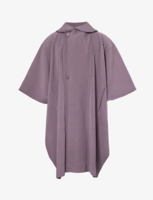 HOMME PLISSE ISSEY MIYAKE: Pleated cape-sleeved relaxed-fit knitted hooded coat