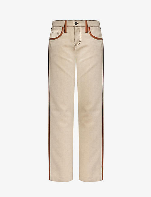 MIU MIU: Contrast-stitching brand-embroidered mid-rise straight-leg canvas jeans