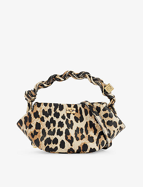 GANNI: Bou mini leopard-print recycled-leather top-handle bag