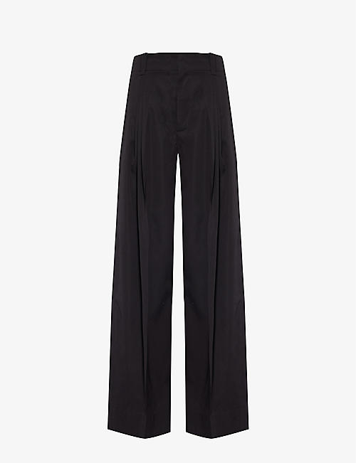 BOTTEGA VENETA: Pleated wide-leg high-rise cotton-blend trousers