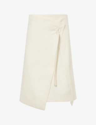 BOTTEGA VENETA: Wrap-around mid-rise cotton-twill midi skirt