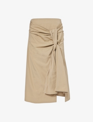 BOTTEGA VENETA: Ruched-overlay cotton-blend poplin technical midi skirt