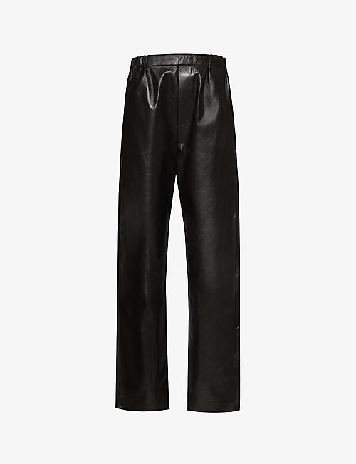 BOTTEGA VENETA: Elasticated-waist straight-leg high-rise leather trousers