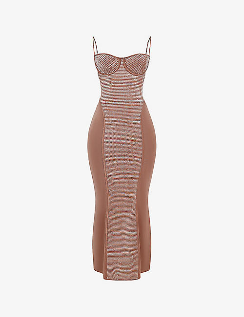 HOUSE OF CB: Bonita sequin-embellished stretch-woven maxi dress