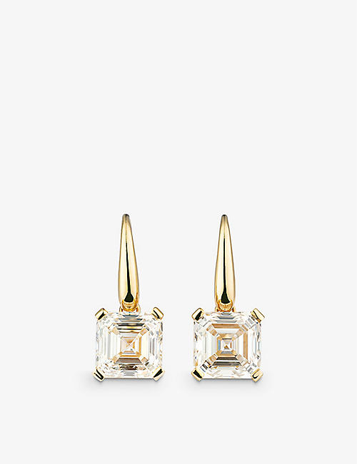 THE DIAMOND LAB: Sealed With A Kiss 18ct yellow-gold and 11.56ct asscher-cut diamond earrings