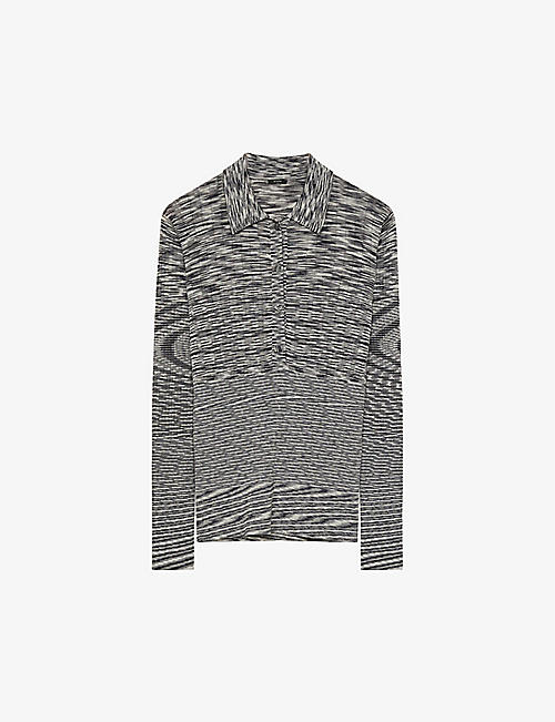 JOSEPH: Printed knitted stretch merino-wool polo top