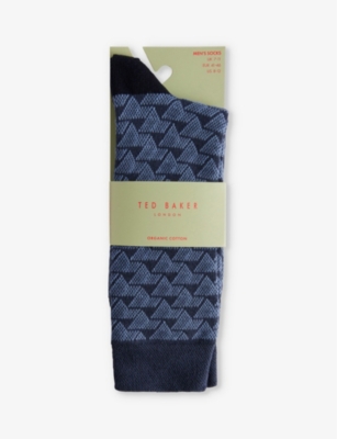 TED BAKER: Sokksev geometric-pattern stretch-knit socks