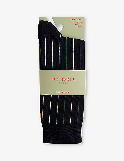 TED BAKER: Sokkthr stripe-embroidered stretch-cotton socks